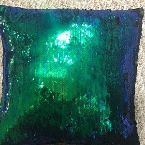sequin reversible iridescent pillow blue and green